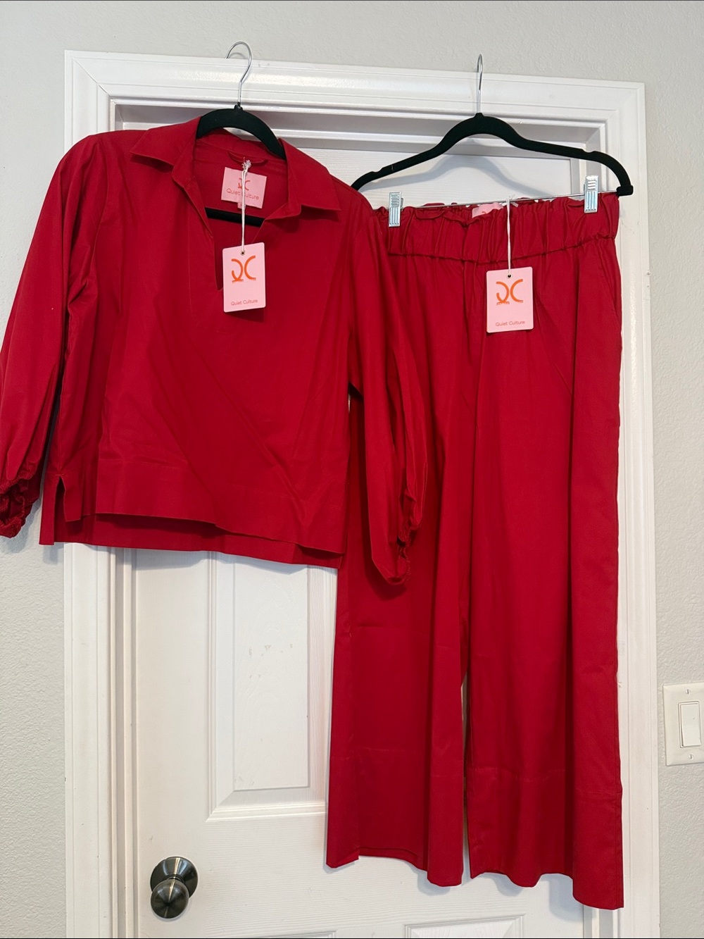 Quiet Culture  Red Wide-Leg Pants & Top Set